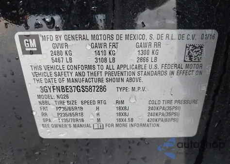 2016 Cadillac Srx Luxury Collection from USA, damaged, VIN 3GYFNBE37GS587286